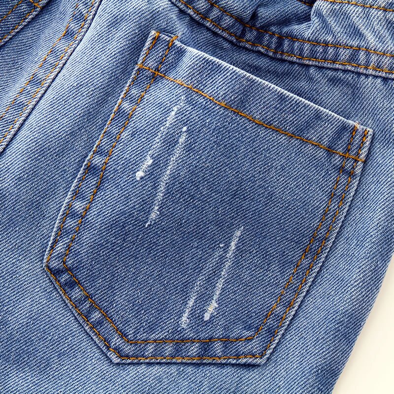 DIIMUU Kids Baby Clothing Boys Denim Pants Children Jeans Cute Cartoons Hole Elastic Waist Long Trousers