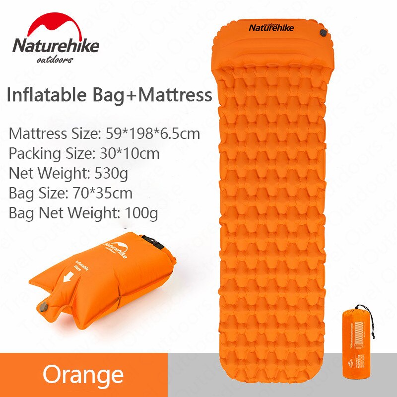 Naturehike Materasso Gonfiabile Sacco A Pelo di Campeggio pad con Cuscino all'aperto Ultralight Portatile Sacco A Pelo Tenda pad: Pillow impostato-arancia