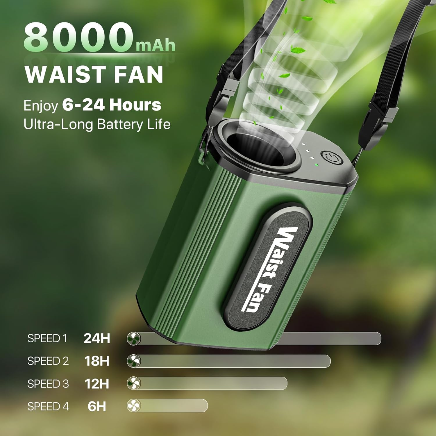 Ventilateur de taille avec flux d'air puissant de 20 000 tr/min, réglage à 4 vitesses, ventilateur de cou suspendu mains libres, rechargeable jusqu'à 25 heures pour les travaux en extérieur