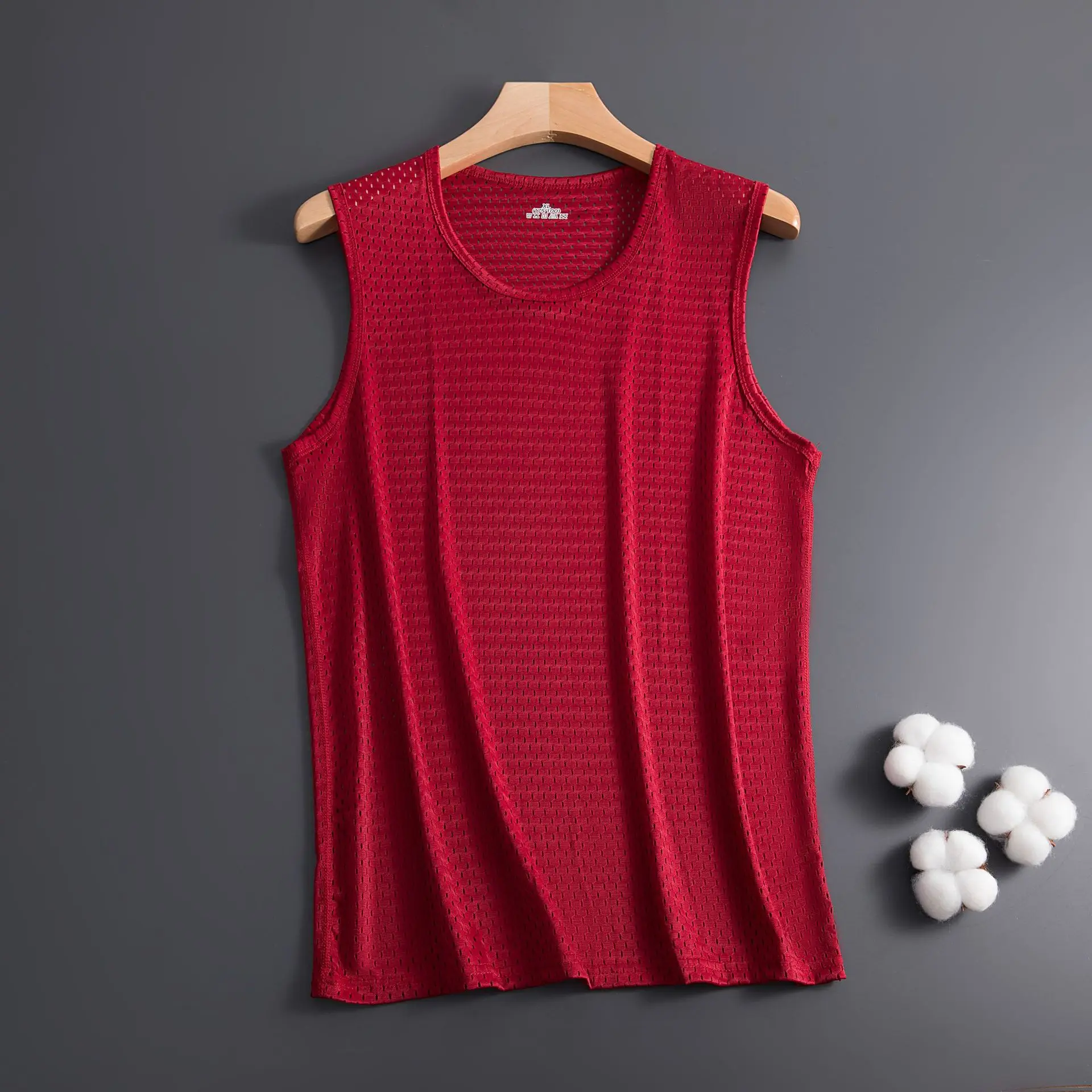 Chaleco de malla para hombre, camisetas sin mangas de culturismo de secado rápido de seda helada, chaleco estrecho sin mangas para Fitness, camisetas deportivas informales para Fitness: XL / Castaño