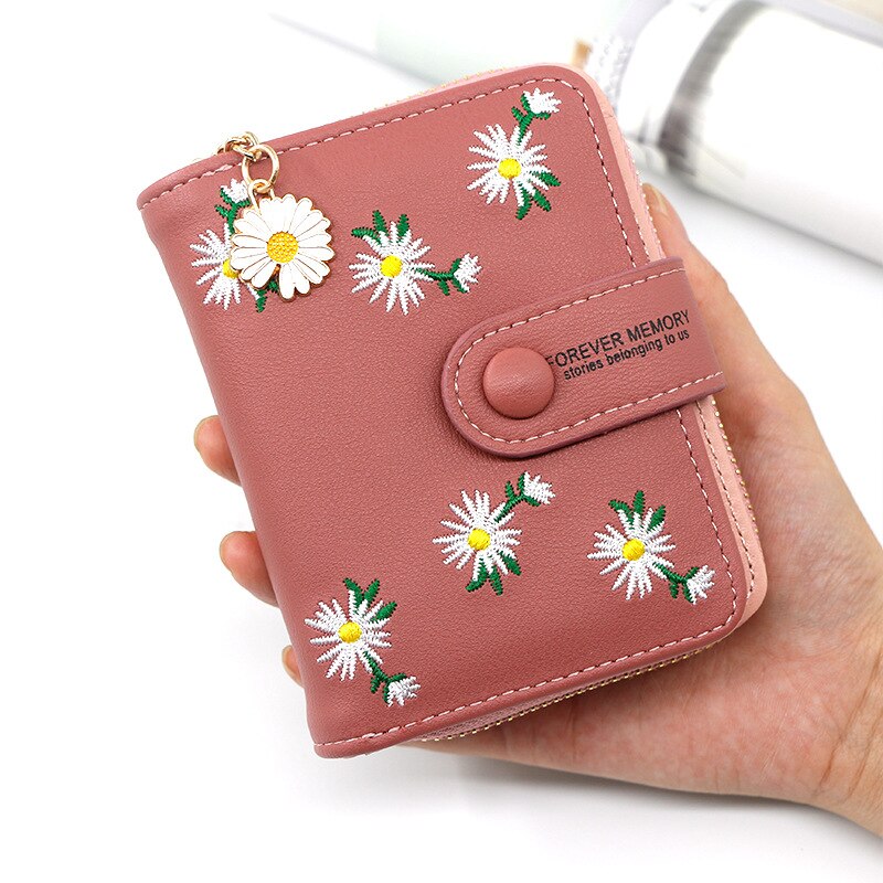 Flower Embroidery Women's Leather Wallet With Coin Pocket Short Purse For Female Ladies Clutch Bag Credit Card Holder