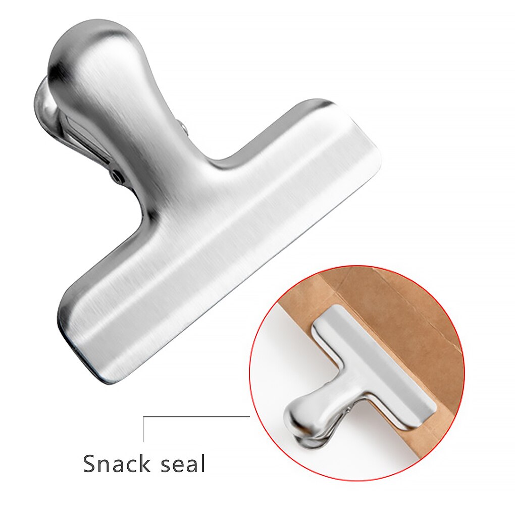 10Pcs Stainless Steel Food Clips File Snacks Metal Clip Plastic Bag Sealing Clamps Flat Sealing Clips For Kitchen Office