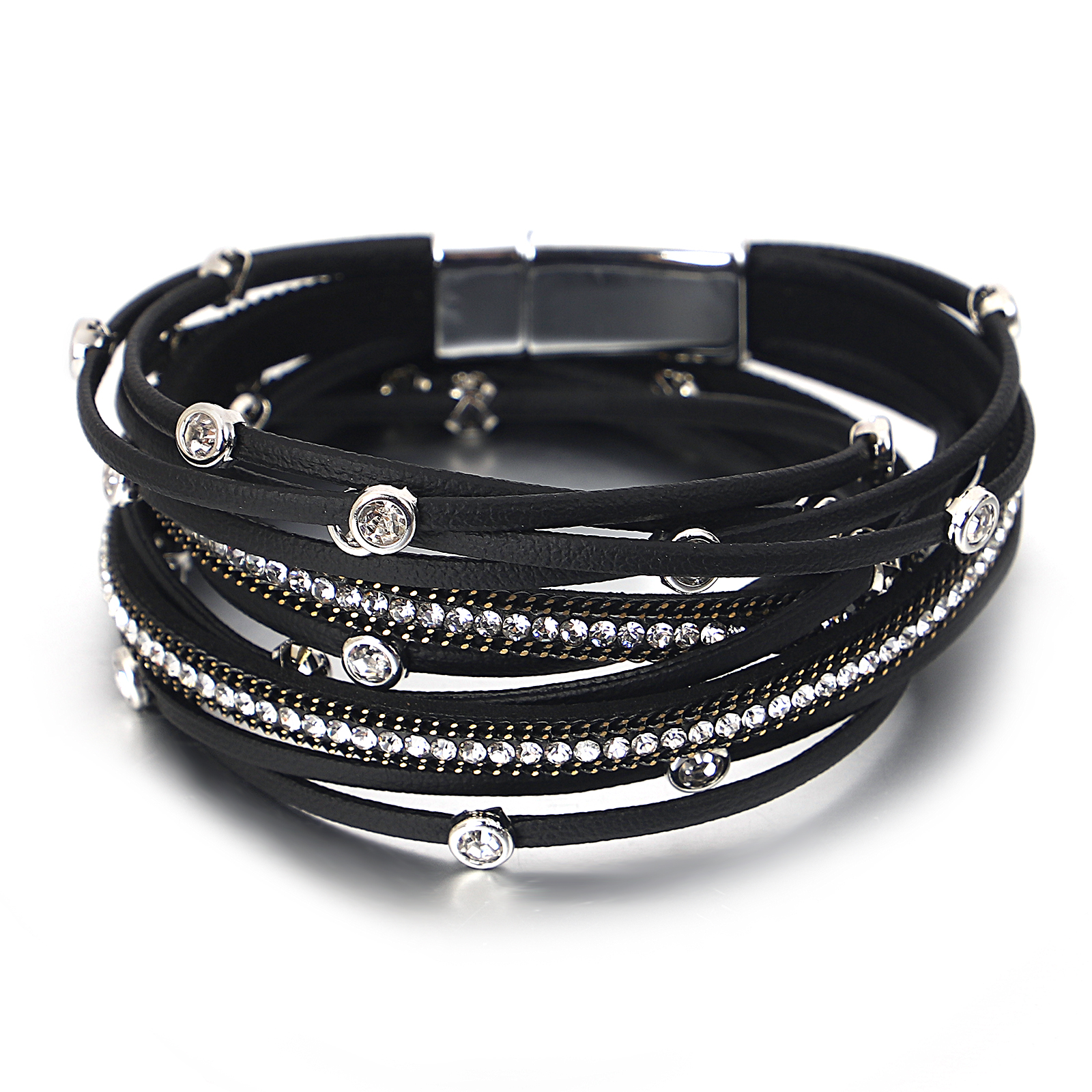 ALLYES, pulseras de cuero con cuentas de cristal Vintage para mujeres y hombres, cadena larga bohemia, pulsera envolvente multicapa, de joyería: Color amarillo dorado claro