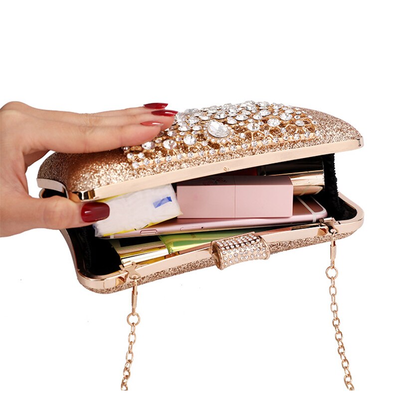 Women's Wedding Clutch Bag Luxury Crystal Mini Ladies Handbag Gold Silver Evening Clutch Purse Sequin Shoulder Bag Bolsa ZD1549