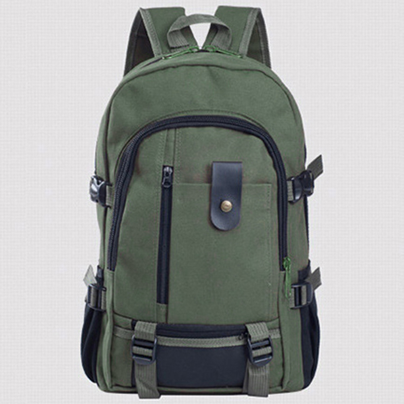 Mannen Canvas Rugzak Grote Capaciteit Schooltas Explosie Effen Kleur Rugzakken Mode Toevallige Reizen Sport Rugzak: army green