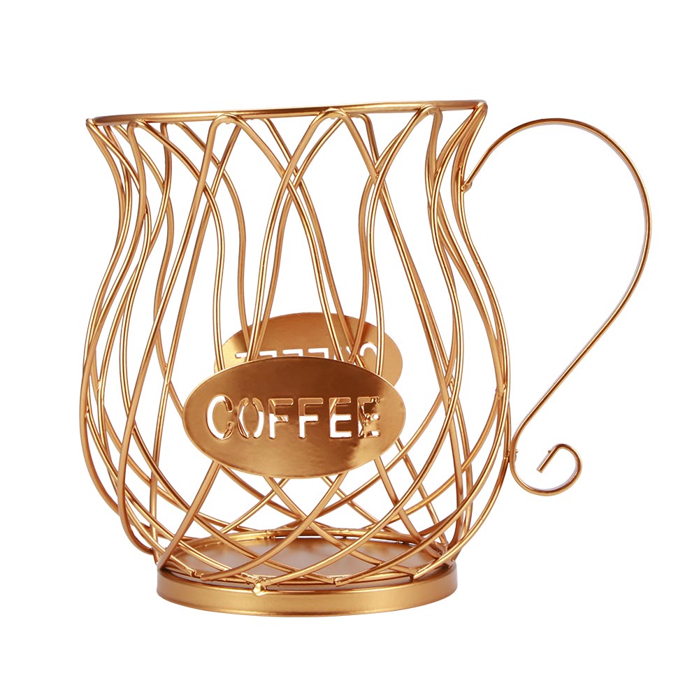 Iron Fruit Basket/Coffee Capsule Storage Basket Coffee Cup Shape Fruit Coffee Pod Storage Box For Home Cafe Decoration: Golden