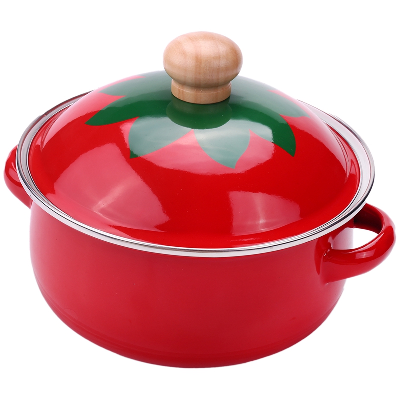 18Cm 1.5L Tomato Enamel Soup Pot Stockpot Mini Saucepan Milk Egg Noodles Cooking Pan For Induction Cooker Gas Cooker: Default Title