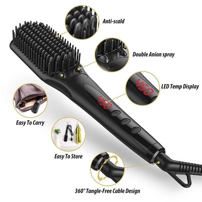 Elektrisk hår skæg glattebørste anti-skoldning keramisk jern skæg styler kam varme glattejern kam til lang kort  s102