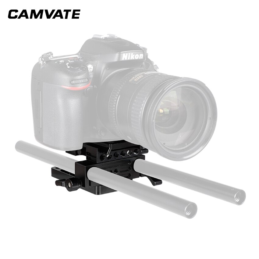 Camvate Qr Manfrotto Connect Adapter Met Sliding Montageplaat + Bodemplaat + 15 Mm Dual Rod Clamp C2175