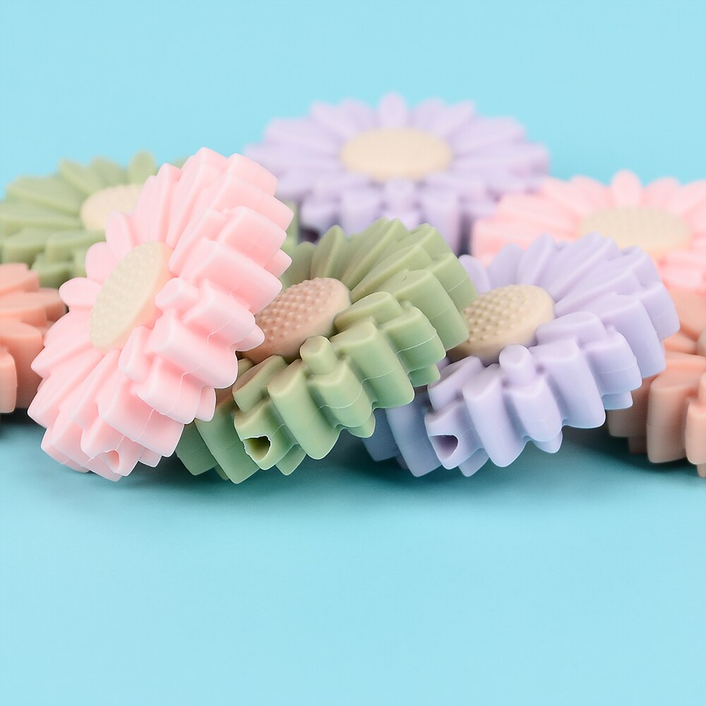 10PCS Silicone Beads Daisy Baby Teething Silicone Beads Sunflower DIY Food Grade Rodent Toy BPA Free Nurse Accessories