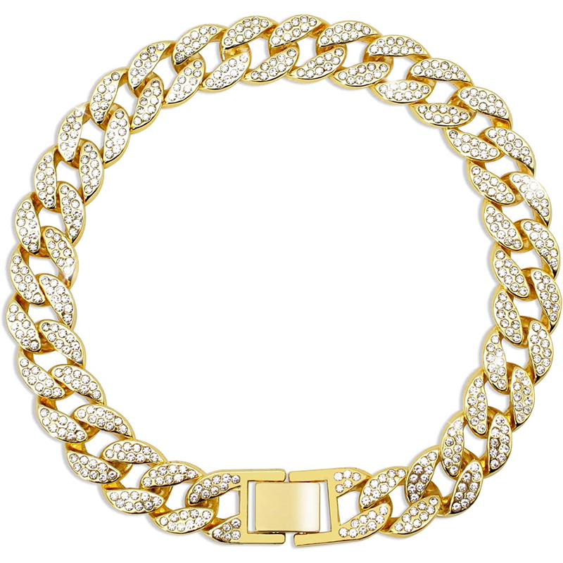 Roze Diamant Cubaanse Kraag 15MM Huisdier Cubaanse Kraag Sieraden Accessoires voor Honden Katten Gouden Hond Ketting Wandelen Metalen Ketting Kraag: XXXS / Goud