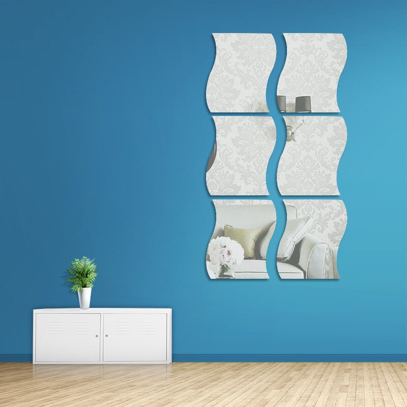 6Stck 3D Spiegel Zauberstab Aufkleber Wellen bilden selbst-Klebstoff Heimat Dicke Schlecht Küche Wohnzimmer Hause Dekoration Zubehör