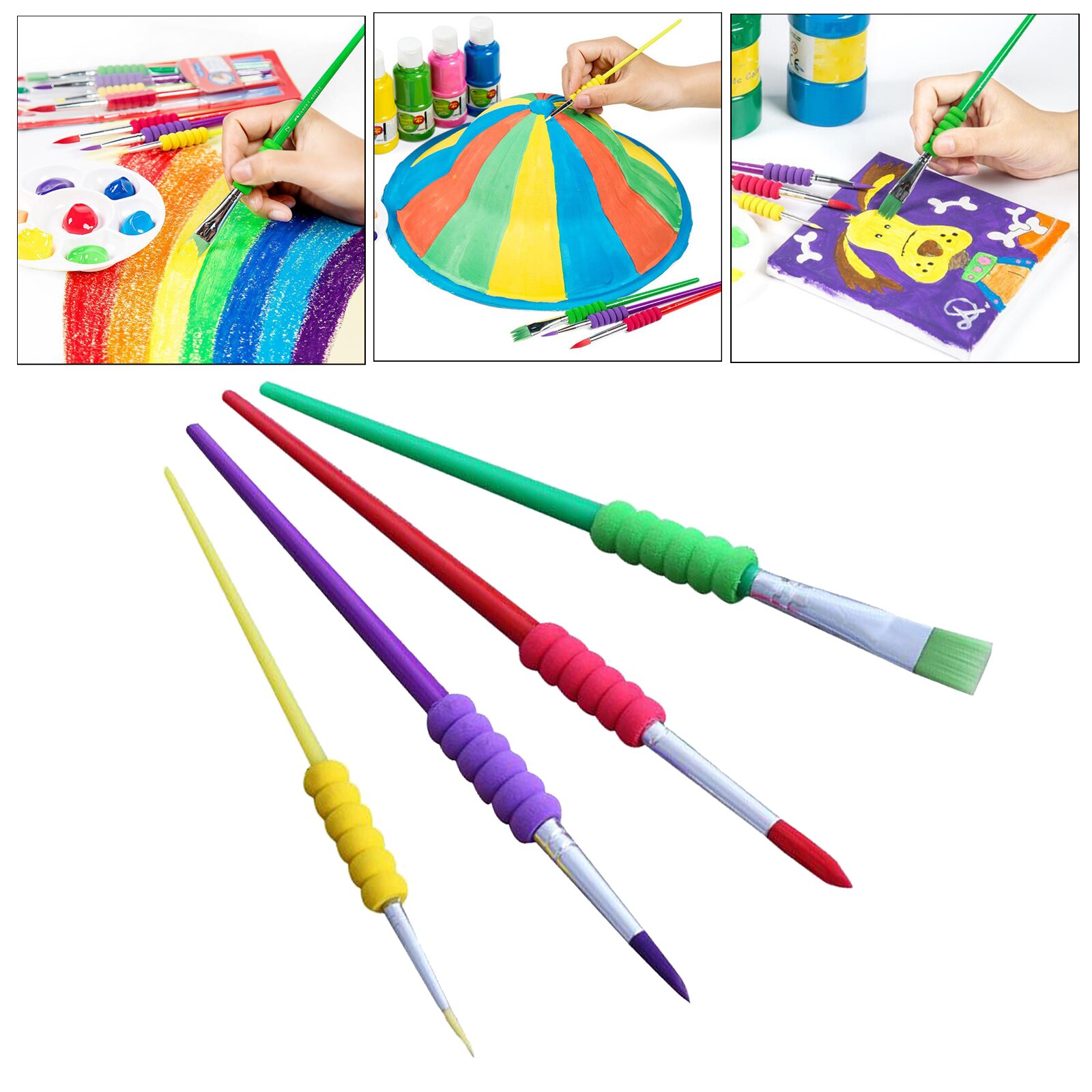 4 Assorted Kids Paint Brush Set Craft Painting Activity School Children Artists