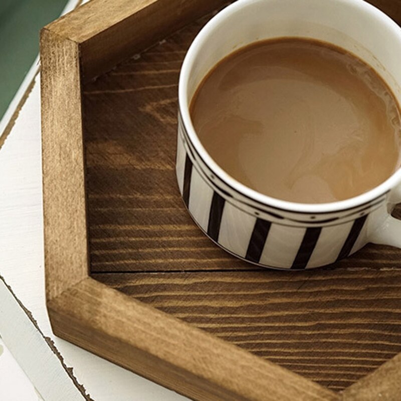 Bandeja hexagonal de madera hecha a mano 30CM Burly-Placa de café de madera Decoración de mesa postre maquillaje joyería titular