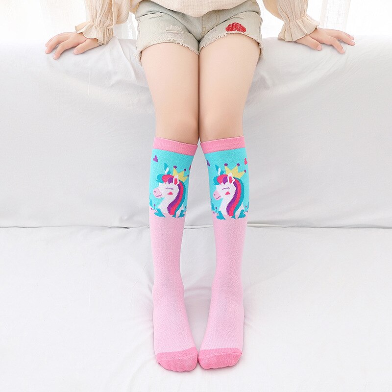 Chaussettes montantes en coton pour filles, chaussettes longues et douces, tricotées avec des motifs de dessin animé, pour enfants de 3 à 12 ans, printemps et automne: 04-06
