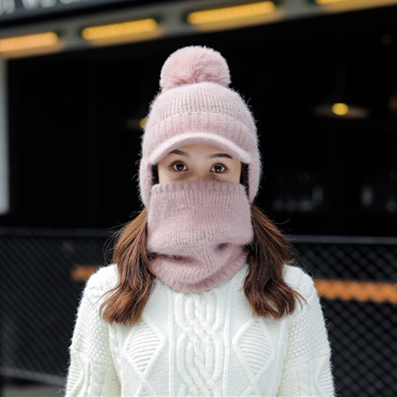 Chapeaux tricotés à visière avec oreillettes pour femmes, épais et , Protection des oreilles, confortable, équitation en plein air, écharpe Anti-froid, hiver