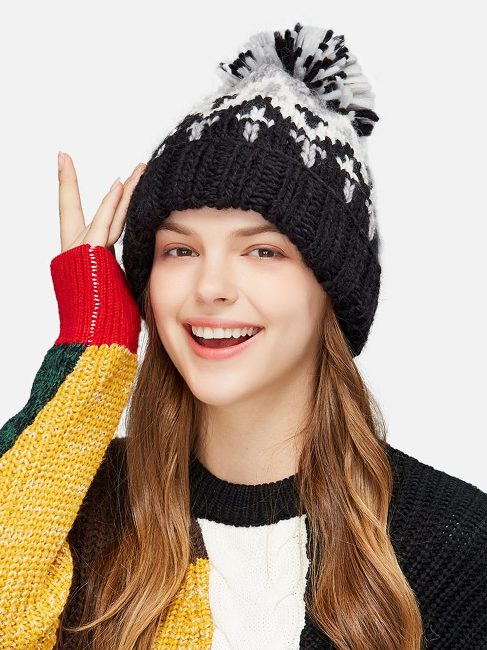Gorro de invierno de Cachemira para mujer, gorros de otoño con pompón, gorros de lana cálidos, , gorros acrílicos, gorro de invierno para mujer