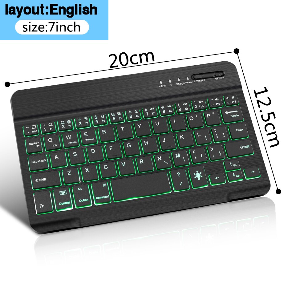 Rgb Bluetooth Toetsenbord En Muis Set Russische Spainish Draadloze Toetsenbord Muis Combo Oplaadbare Rgb Muis Voor Ipad Laptop: 7 Inch EN Keyboard