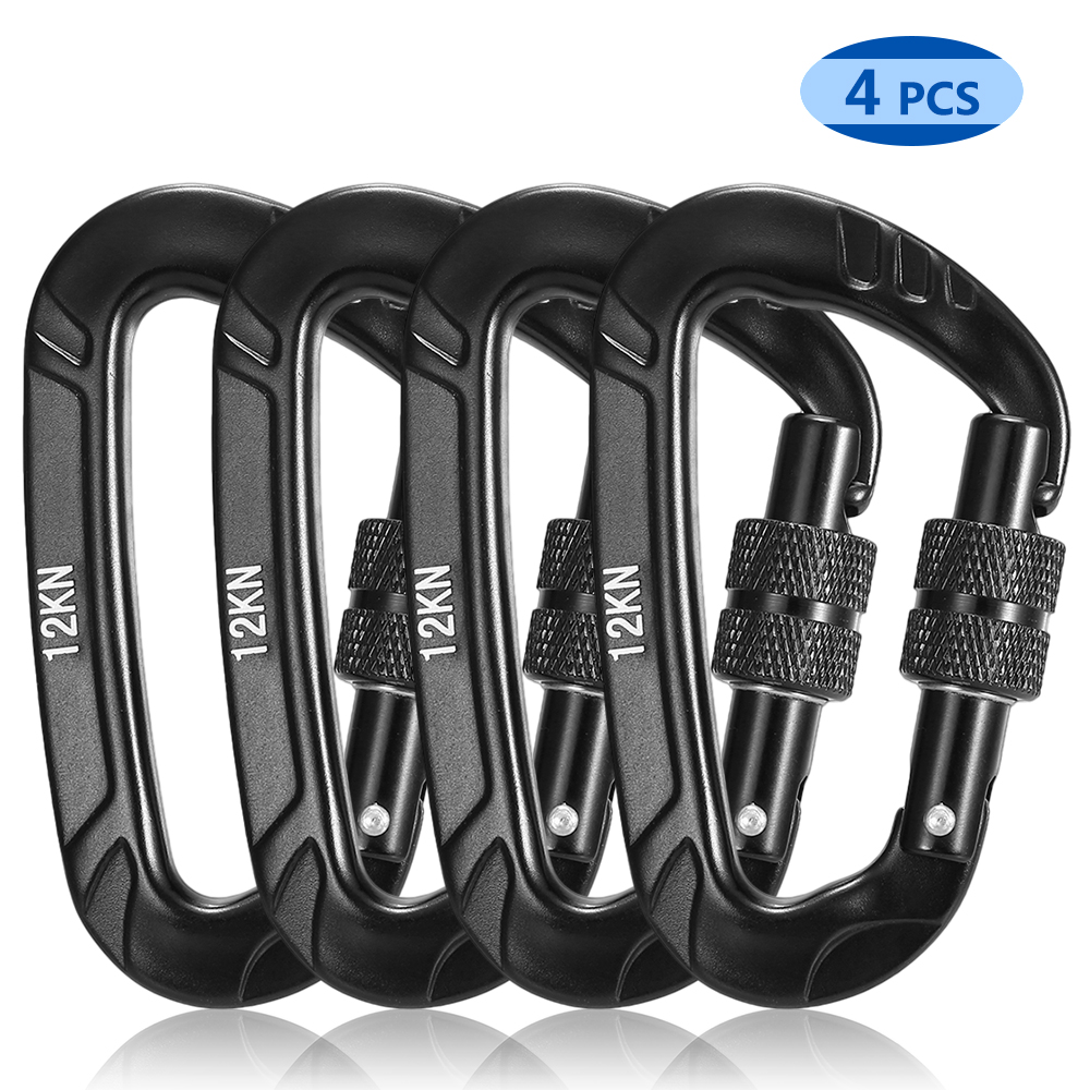 2PCS 12KN Carabiner Clips Mountaineering Caving Rock Climbing Carabiner D Shaped Safety Master Screw Lock Buckle Escalade: Type 3 Twist locking
