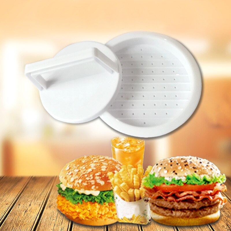 Gör-det-själv rund form hamburgerpress livsmedelsklassad plast hamburgare kött nötkött grill hamburgare press biffmaskin form form köksredskap