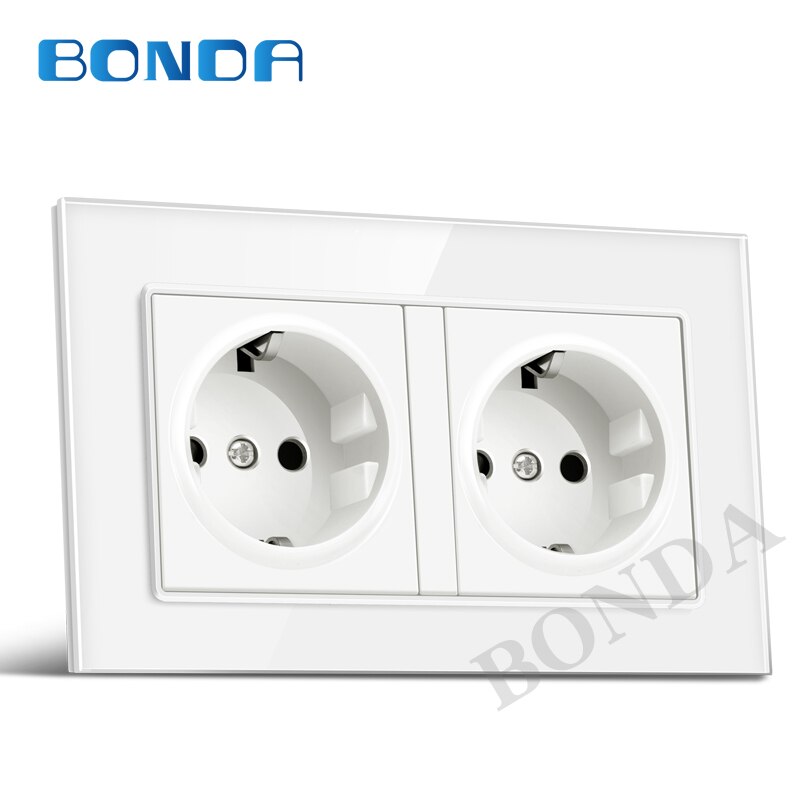 EU wall socket export method German standard tempered glass and plastic panel socket round 16A 2 hole power socket AC220-250