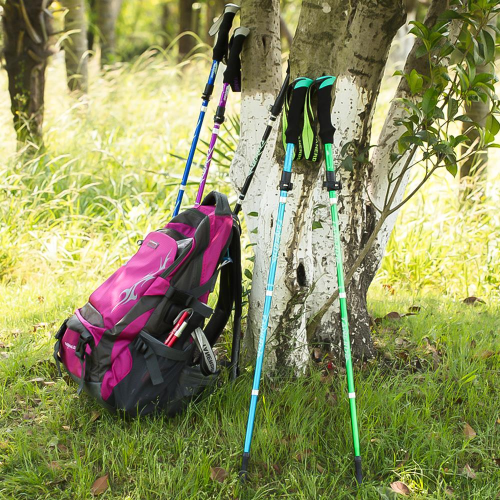 Loozykit udendørs foldbare vandrestave stavgang stav vandring antishock justerbar aluminiumslegering alpenstock