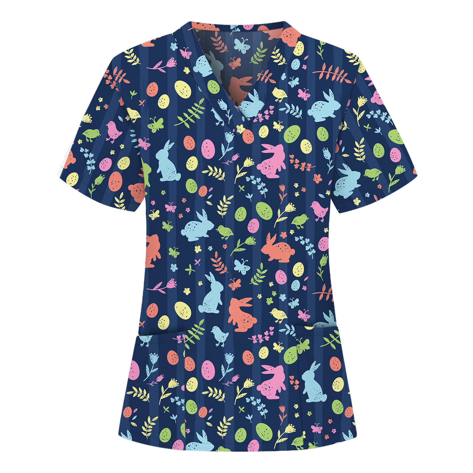 Femmes Clinique Blouse À Manches Courtes V-Cou Blouse Fleur Imprimé Travail Uniforme Blouse Salopette Vêtements Décontractés: Navy / XXL