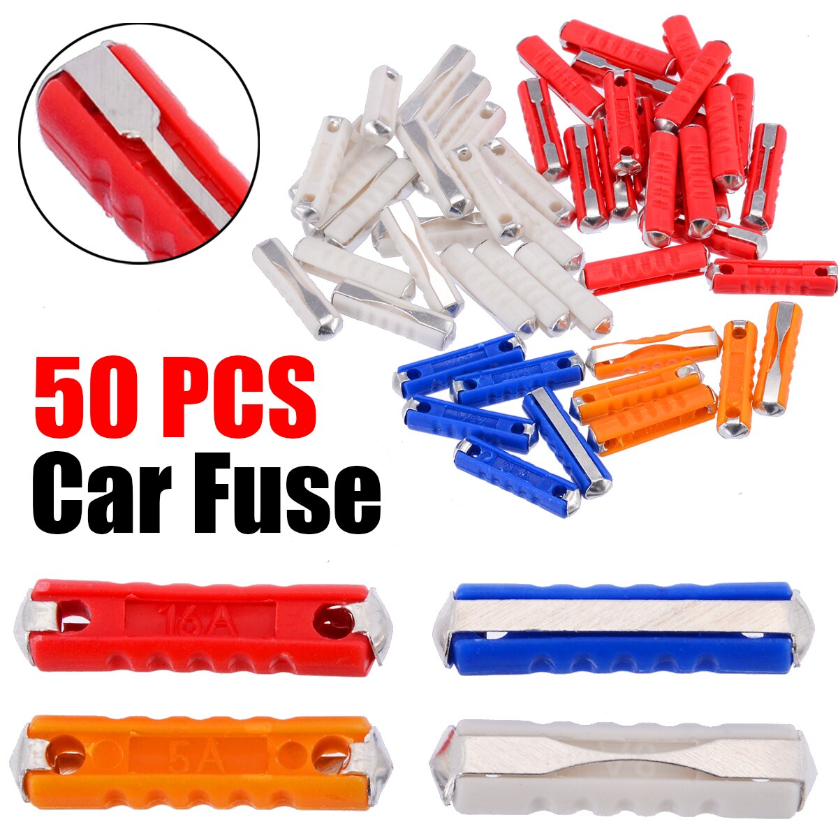 50Pcs/Set Classic Car Auto Fuses Kit Ceramic Continental Car Fuse Torpedo Bullet Assorted Box Continental Fuses