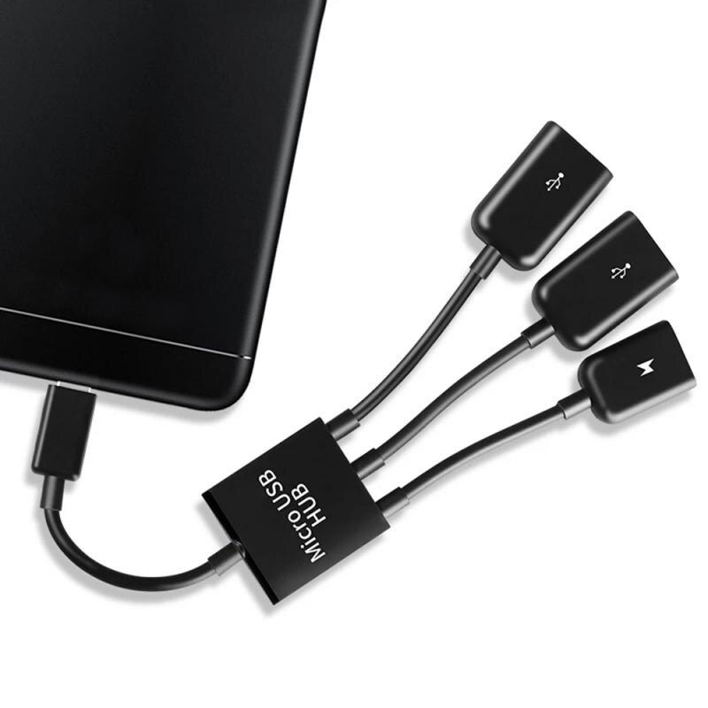 Micro cabo usb/tipo c 3 em 1, adaptador e conversor para tablet, android, mouse e teclado, 3 portas otg