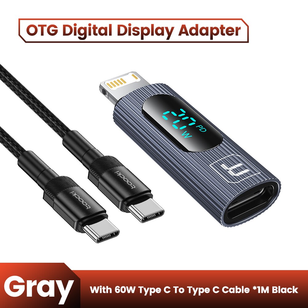Toocki USB 2.0 wyświetlacz OTG Adapter PD 20W szybkie ładowanie błyskawicy męskie do typu C złącze żeńskie dla iPhone 15 14 13 konwerter: Khaki