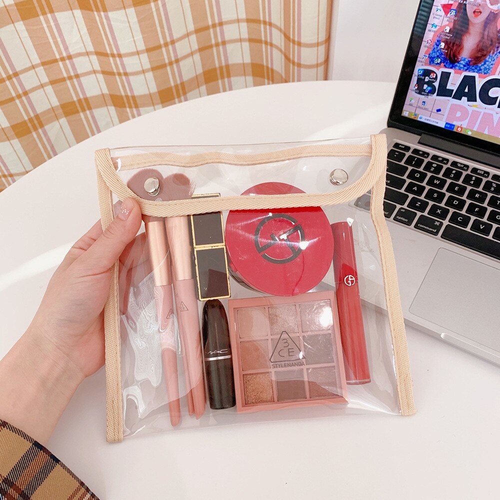 Transparent File Pocket Bag PVC Large Capacity Waterproof Cosmetic Makeup Storage Bag Student Pencil Bag Stationery: Default Title