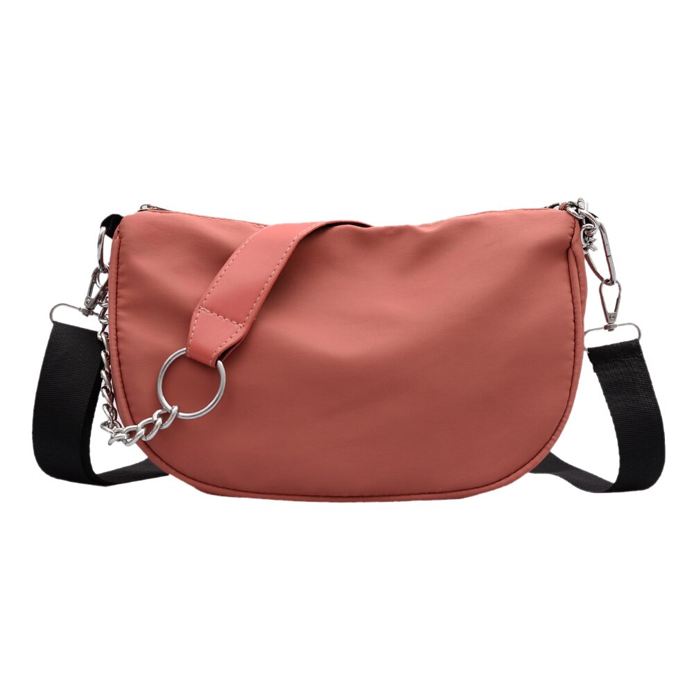 Nylon Women Shoulder Totes Handbags Solid Color Messenger Ladies Travel Zipper Crossbody Top-handle Bag: Pink