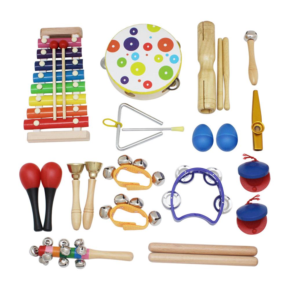 Sælge 19 stk træ percussion orff rytme musikinstrumenter legetøjssæt baby børn