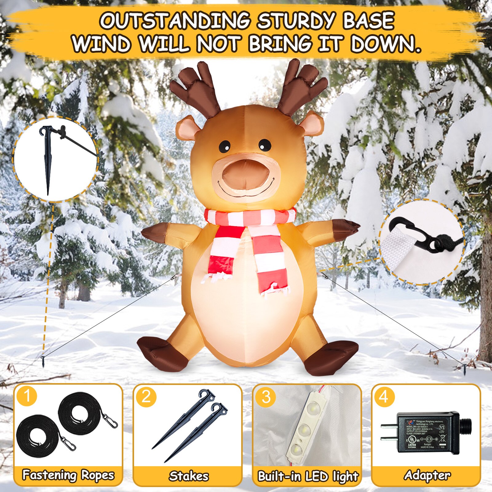 4ft Christmas Inflatable Blow Up Reindeer Decorations with LED Lights for Xmas Yard Lawn Outdoor Decoration US Plug