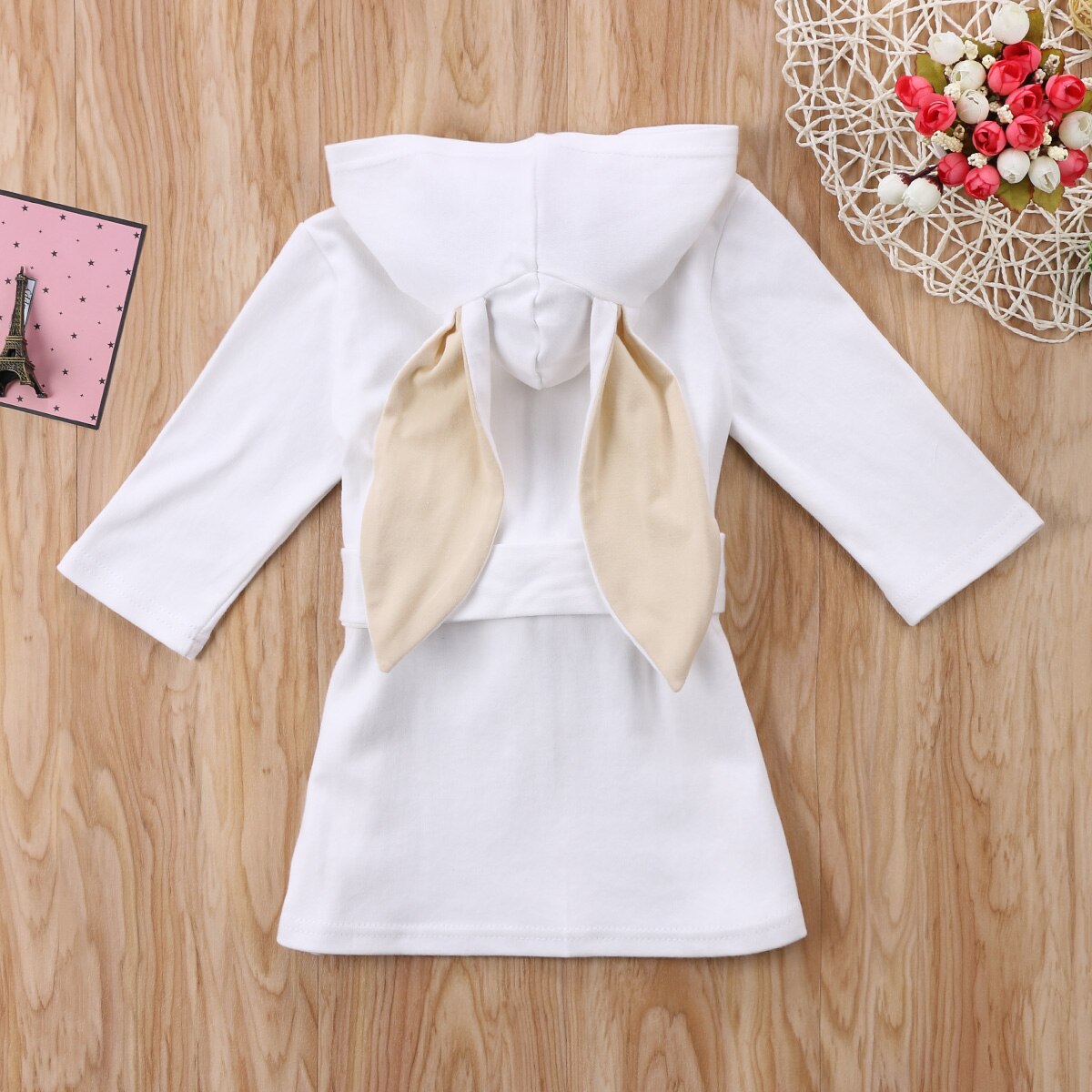 Moda menino roupas da menina animal do bebê robe coelho branco outono manga longa orelha criança crianças com capuz toalha de banho banho