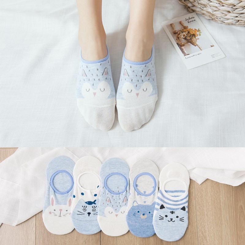 5 pares/lote dos desenhos animados unicórnio gato raposa meias bonito animal feminino meias verão engraçado curto tornozelo meias senhoras algodão meia dropship: E