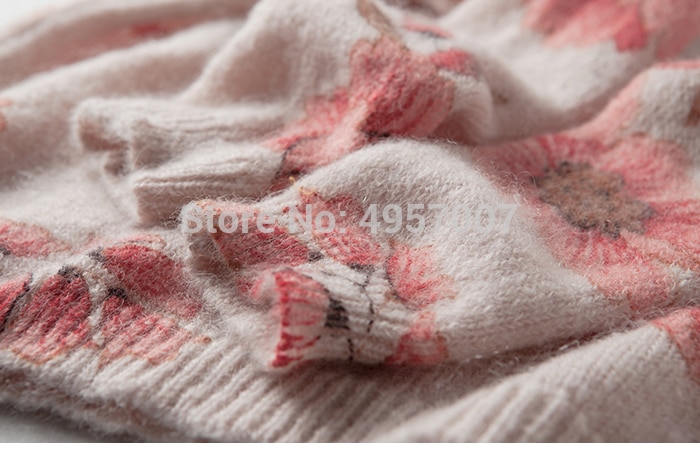 Mohair Jumper Women Pink Flower Chic Round Neck Jumper - Ladies O Neck Leonard Multicoloured Jacquard Sweet Sweater Pullover Top