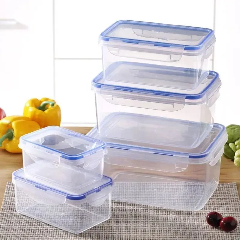 Caja de almacenamiento de refrigerador Rectangular sellada con tapa, fiambrera de plástico calentada por microondas con tapa