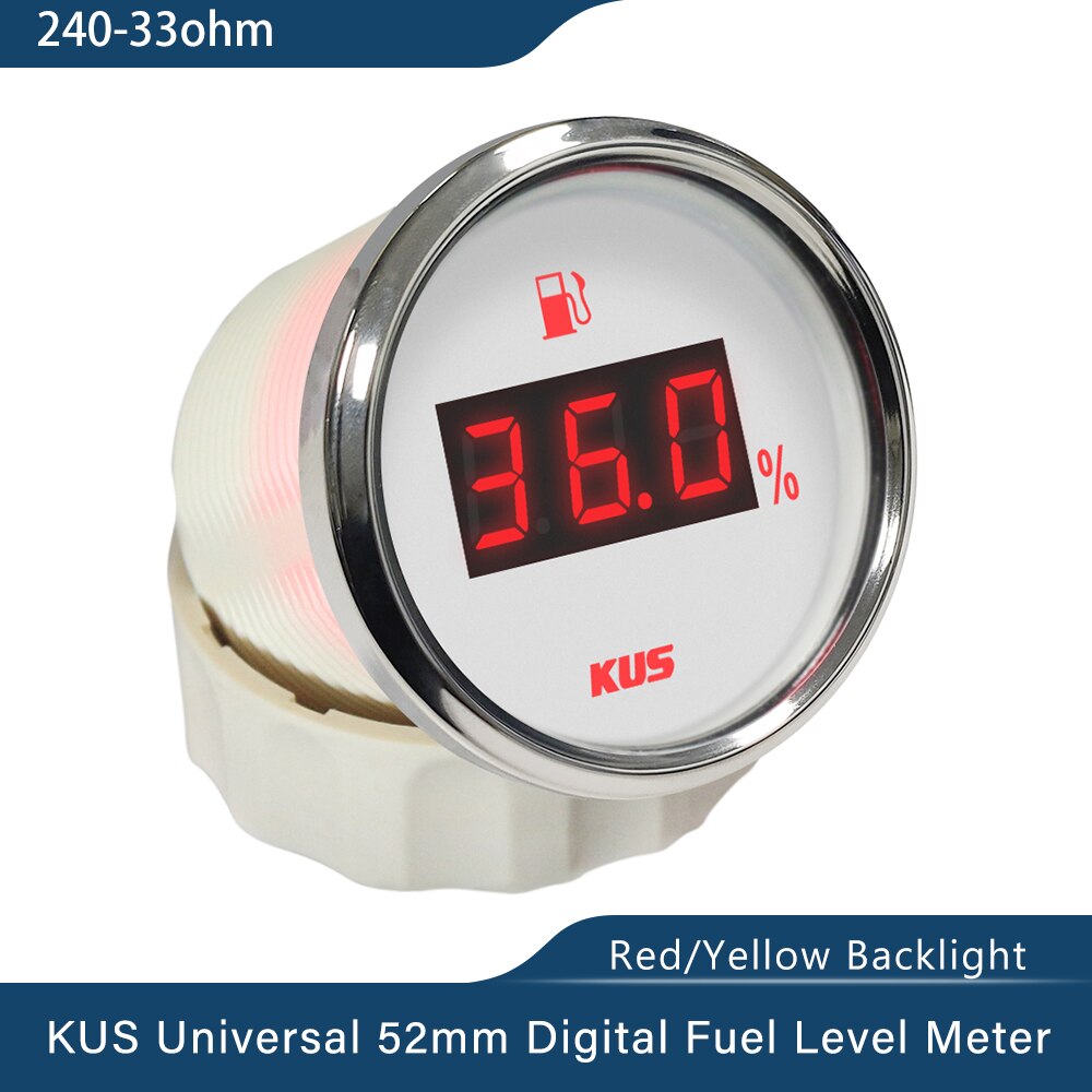 KUS Neue 52mm Auto Marine Heizöl eben Messgerät Meter 0-190 Ohm 240-33 Ohm mit verrotten Gelb Hintergrundbeleuchtung 12V/24V für Auto Stiefel