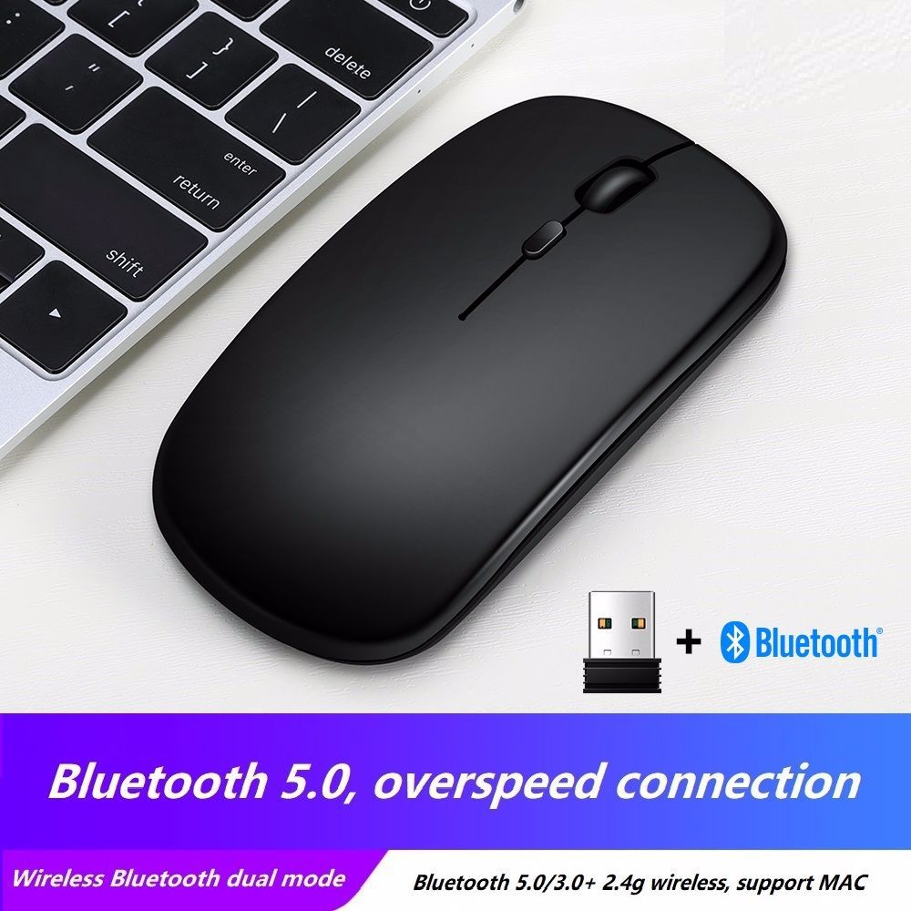 Bluetooth 5.0 Dual-Mode Charging Mouse Mute Notebook Game Female Student 2.4G Wireless Mouse Luminous DPI 1600: 2 4G   Bluetooth Black