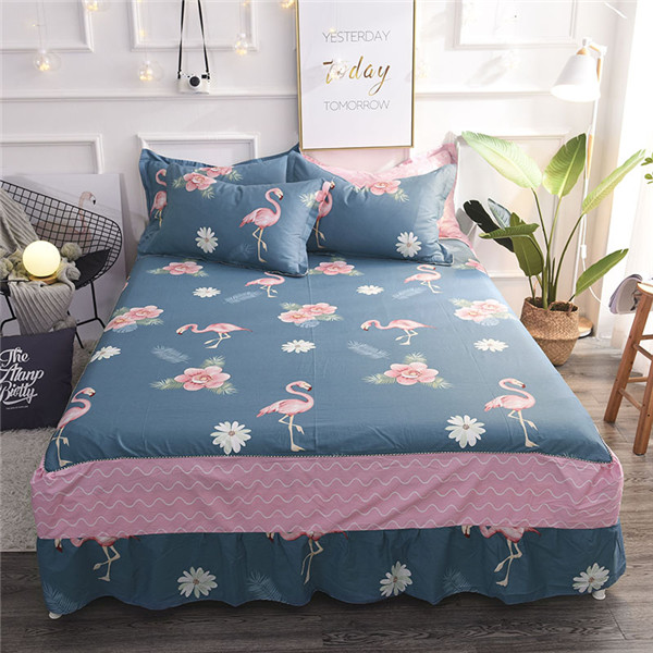 Witte streep Cartoon forest100 % katoen Bed rok Bloemen en vogels print sprei twin volledige koningin schattige postaral prinses stijl: style4 / 180x200cm bed
