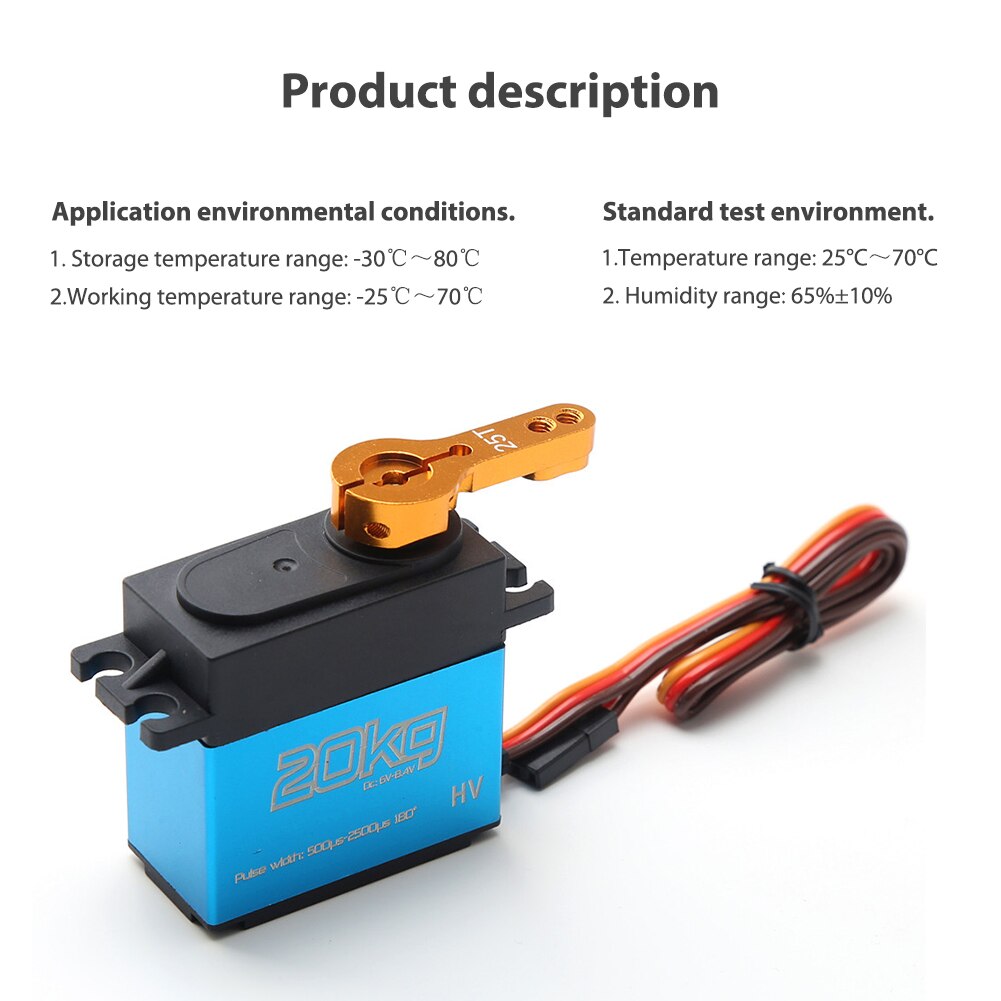 20kg Adjustable Digital Servo 180 Degree Large Torque Digital Servo RC Car Robot Ship Manipulator Metal Gear 25t Metal Arm