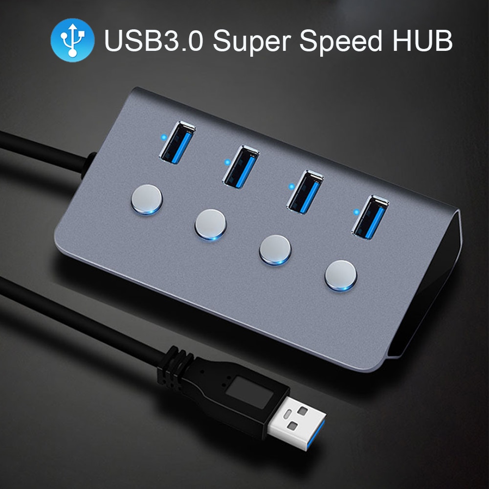 Usb-hub 4 -poorts usb 3.0- hub supersnelle usb-splitter met onafhankelijke schakelaar, werkend licht voor laptop, desktop-pc hub usb-adapter