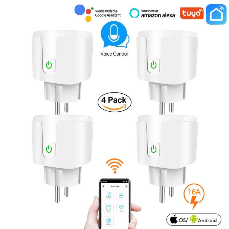 16A WiFi Smart Plug EU Adaptor Remote Voice Control Timer Electricity Monitor Work With Alexa Google Assistant Smart Socket