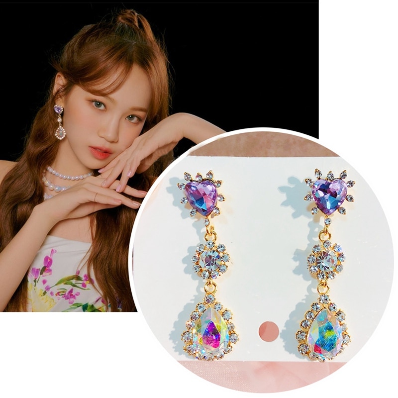 Mengjiqiao koreansk tv-stjerne skinnende lilla hjerte vanddråbe krystaløreringe til kvinder fest luksus pendientes smykker