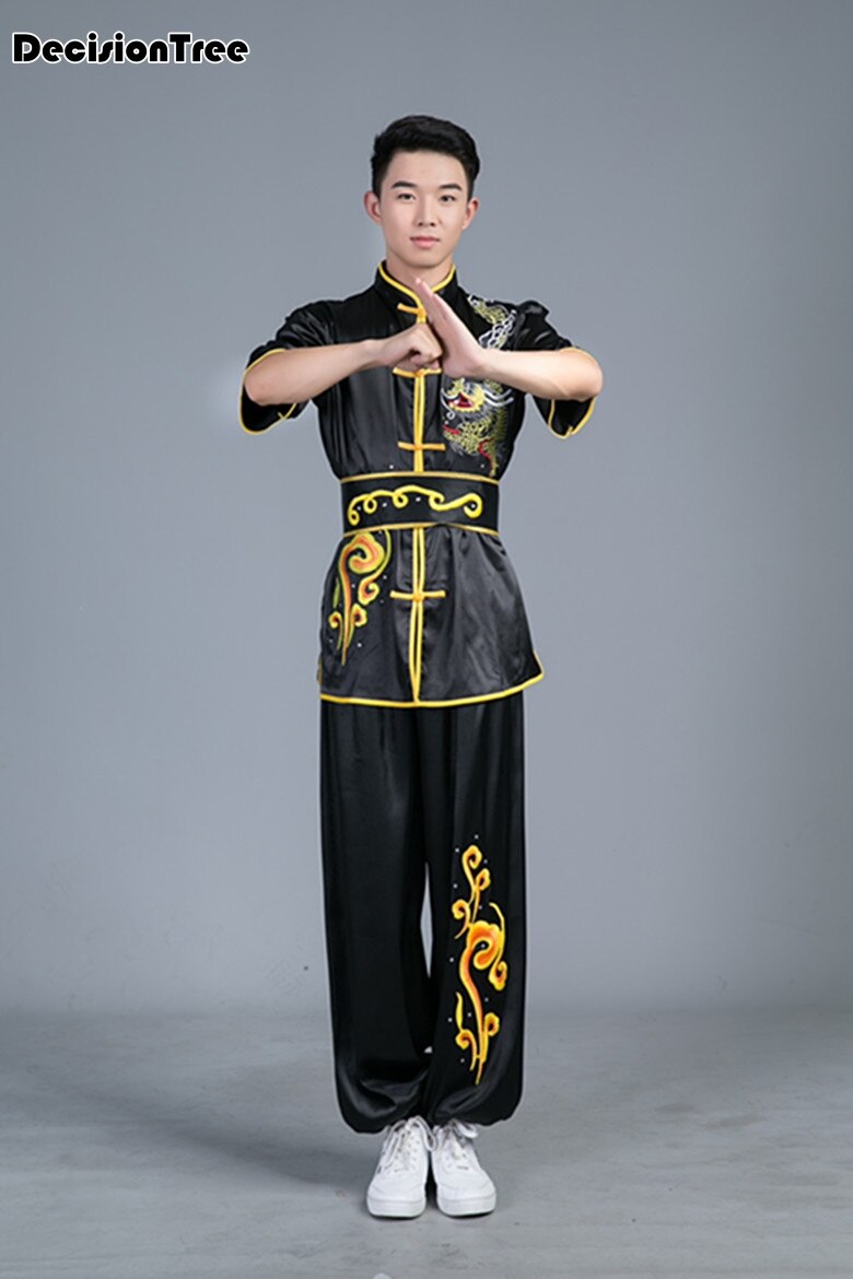 Chinese Tai Chi Wushu Kleding Vechtsport Pak Kung Fu Uniform Wing Chun Shaolin Geborduurde Demo Outfit Voor Mannen