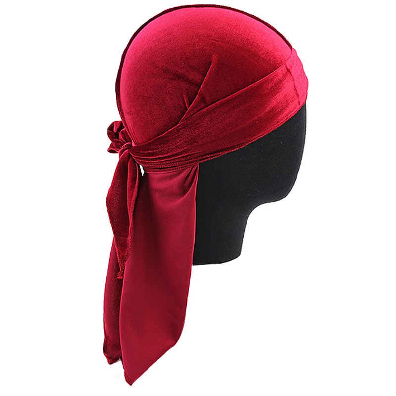 Women Breathable Velvet Turban Hat Durag Wigs Doo Headwrap Long Tail Pirate Caps Solid Color Women Hair Accessories: Burgundy
