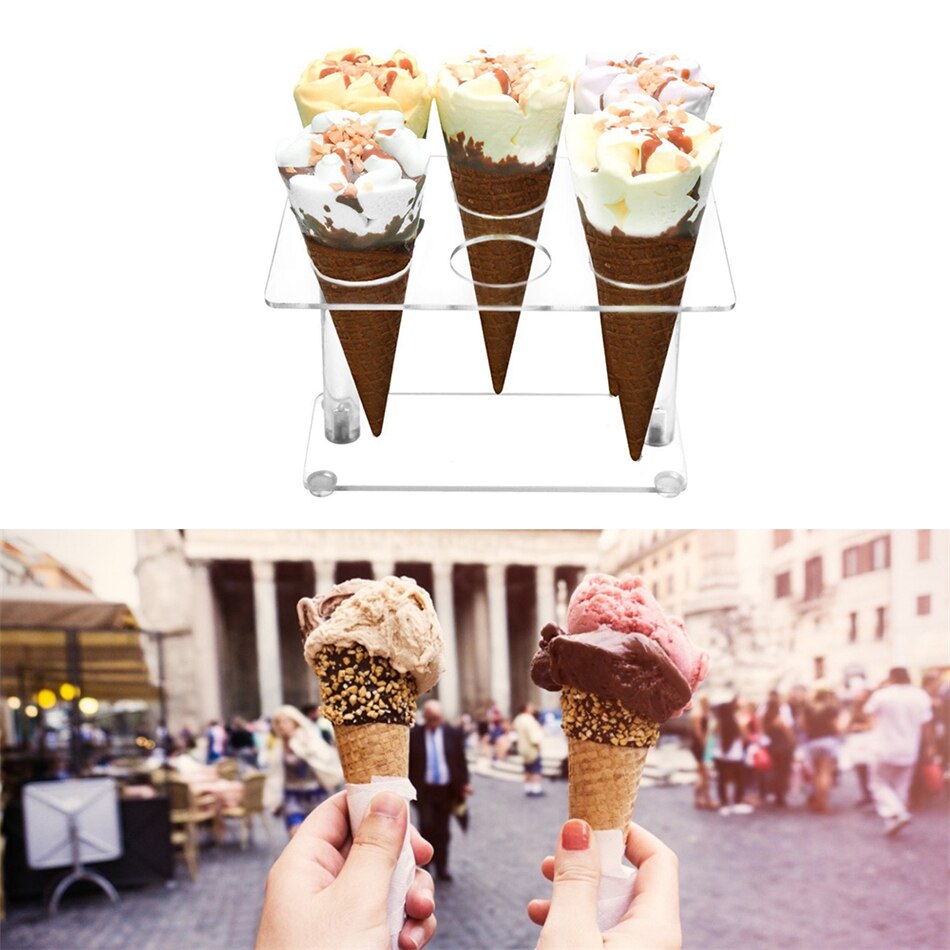 VOGVIGO 6 Hole Ice Cream Cone Ice Cream Cone Sushi Roll Acrylic Stand for Marshmallow Waffle Popcorn Sugar Cone