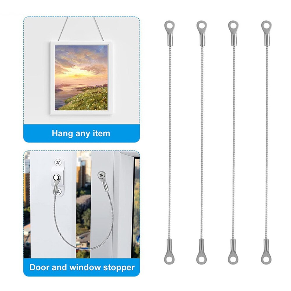 4pcs Stainless Steel Cabinet Door Window Restraint Braided Cable Locks Flexible Cupboard Door Hinge Limiter Stopper Rope