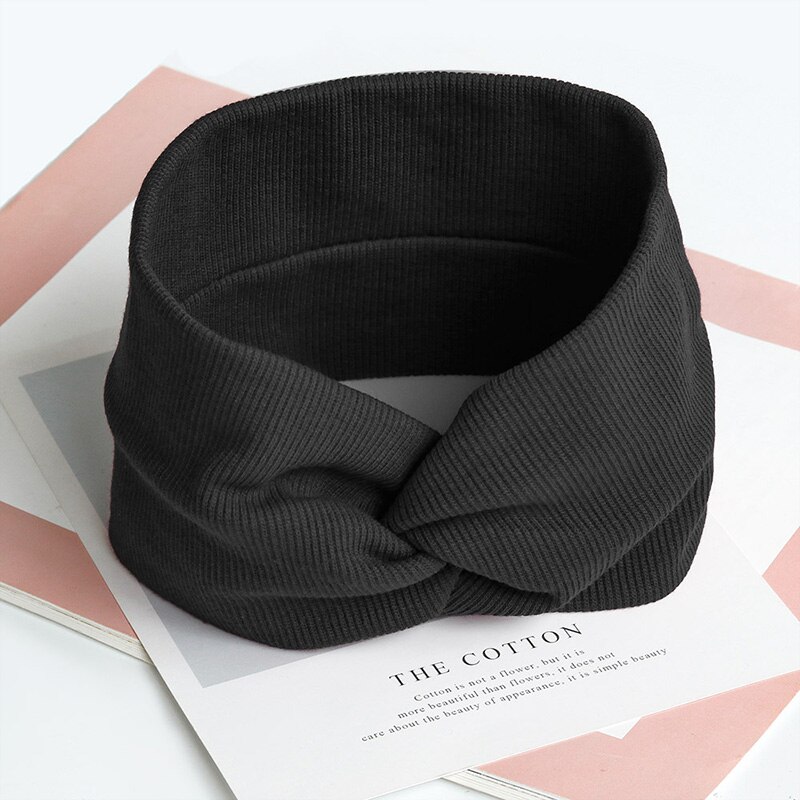 élastique noeud bandeaux sueur absorbant solide couleur bandeau pour femmes fille bébé coton croix cheveux accessoires: Black
